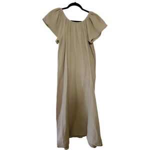 Maybell Women's Beige Cotton Organic Off Shoulder Dress Large Midi Lagenlook